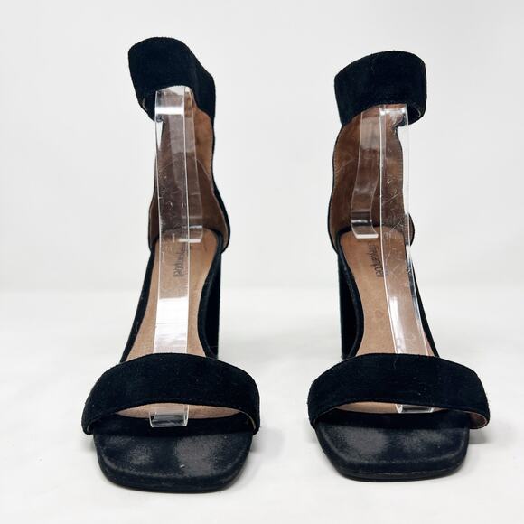 [Jeffrey Campbell] Black Holvey Suede Ankle Strap Chunky Block Heel Sandals Sz 9 - Picture 5 of 12
